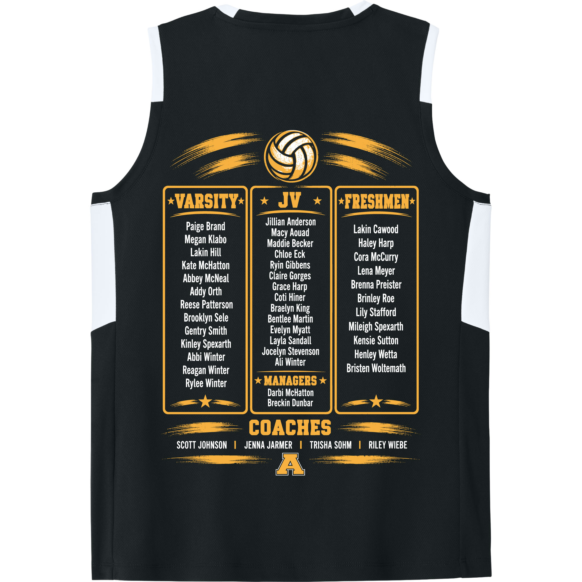 2026 Indians Volleyball Team Roster Performance Tank - Back